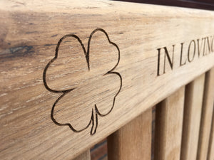 memorial bench with 4 leaf clover carved into wood-4mb4332