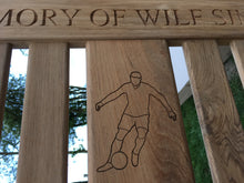 Load image into Gallery viewer, memorial bench with football symbol carved into wood - 4mb4295