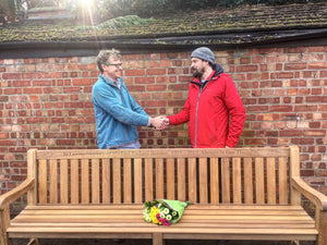 Road bike carved on 2.4m teak Britannia memorial bench