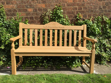 Load image into Gallery viewer, memorial bench with a symbol of a Bow carved into wood - 4mb4411