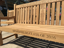 Load image into Gallery viewer, Kenilworth Memorial Bench 6ft with panel in FSC Certified Teak Wood