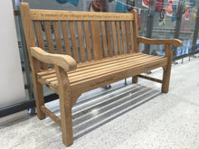 Load image into Gallery viewer, memorial bench with lilly flower carved into wood-4mb4478