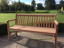 Load image into Gallery viewer, memorial bench with golf club and ball carved into wood - 4mb4548
