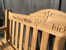 Load image into Gallery viewer, memorial bench with paw print carved into wood - 4mb4556