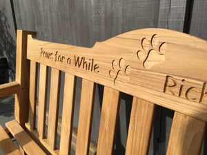 memorial bench with paw print carved into wood - 4mb4556