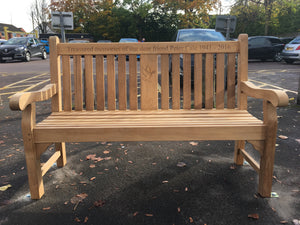 Kenilworth Memorial Bench 5ft with panel in FSC Certified Teak wood