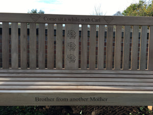 Memorial bench with rose image engraving
