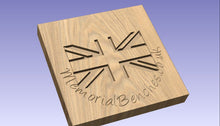 Load image into Gallery viewer, British Union Jack carved into wood on a memorial bench