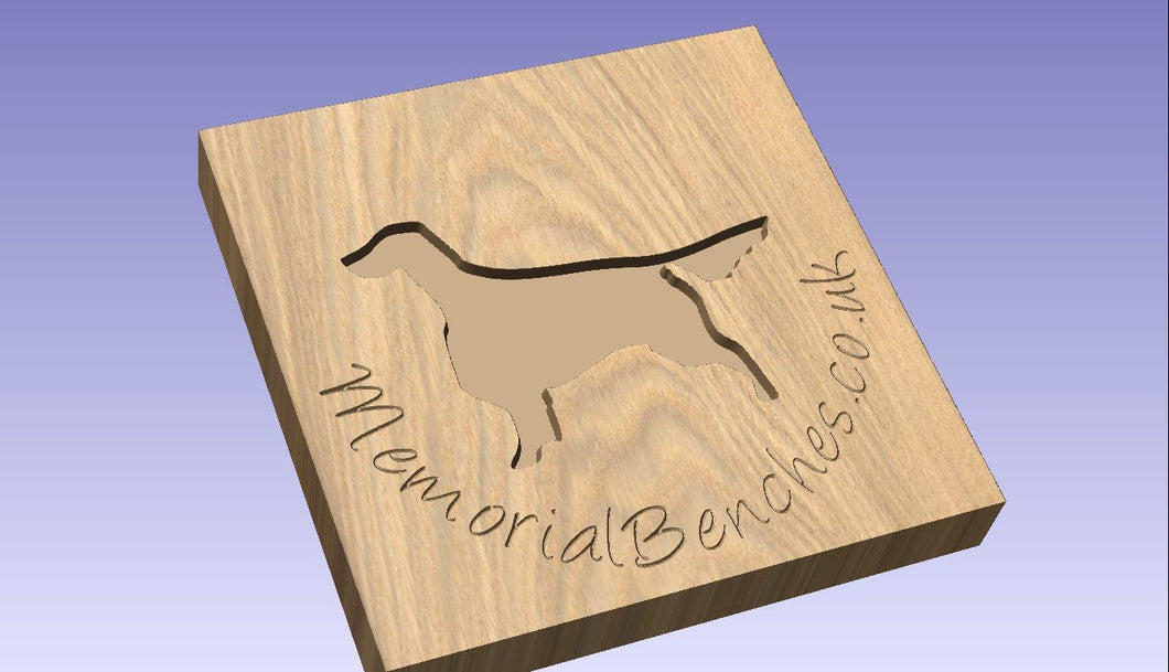 English setter dog image engraving on a memorial bench