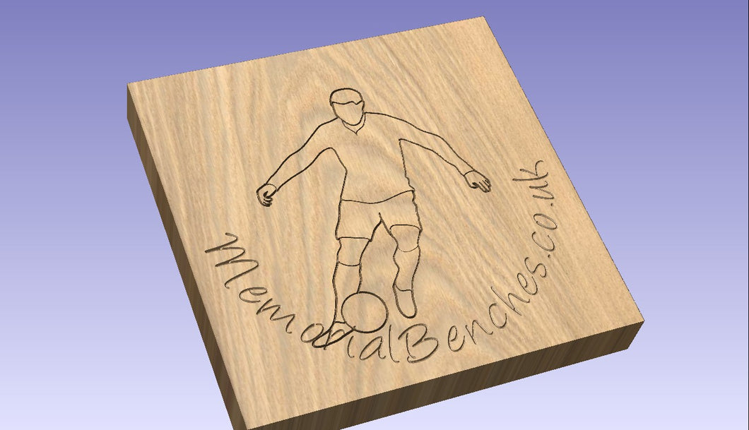 Footballer carved on a memorial bench
