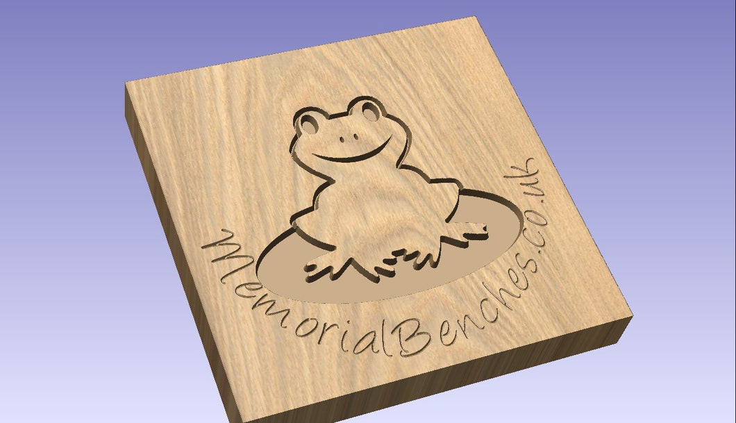Mock-up of engraving of a frog on a memorial bench