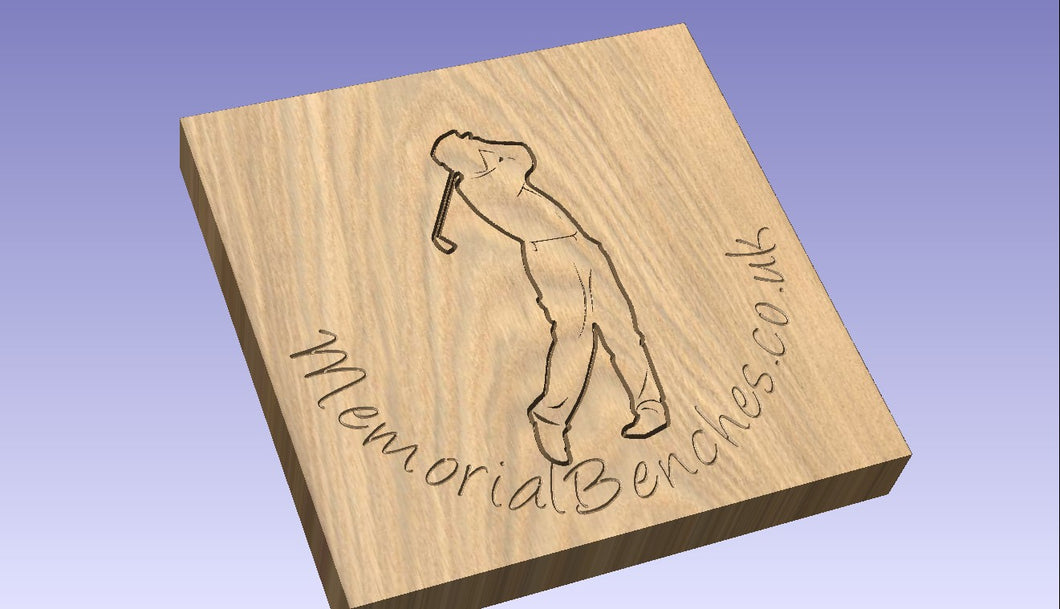 Golfer carved on a memorial bench