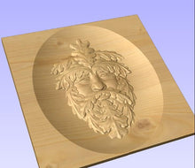 Load image into Gallery viewer, 3d carving of a green man on a memorial bench