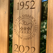 Load image into Gallery viewer, Kenilworth Queen&#39;s Platinum Jubilee Bench 5ft with panel in FSC Certified Teak wood