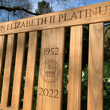 Load image into Gallery viewer, Kenilworth Queen&#39;s Platinum Jubilee Bench 5ft with panel in FSC Certified Teak wood