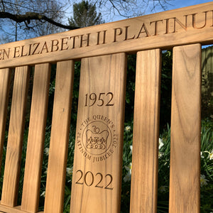 Kenilworth Queen's Platinum Jubilee Bench 5ft with panel in FSC Certified Teak wood
