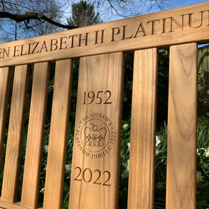 Kenilworth Queen's Platinum Jubilee Bench 5ft with panel in FSC Certified Teak wood