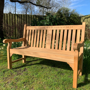 Kenilworth Queen's Platinum Jubilee Bench 5ft with panel in FSC Certified Teak wood