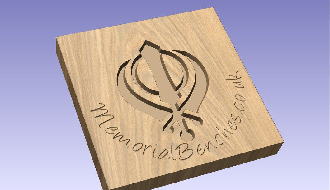 Khanda Sikh symbol carved into wood