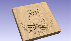 Memorial bench with owl engraving