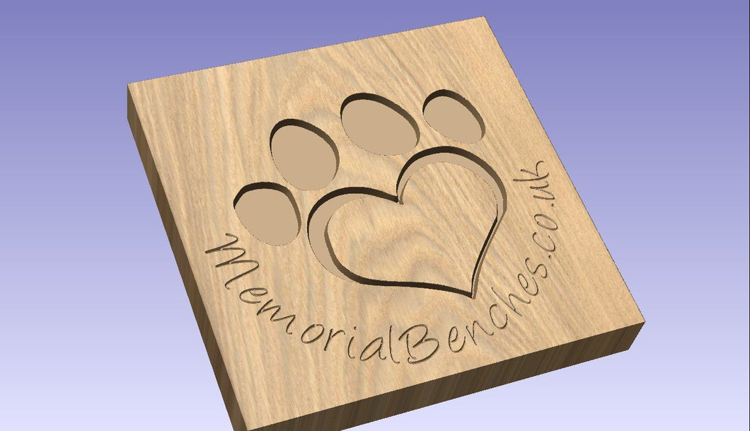 Paw print engraving on a memorial bench