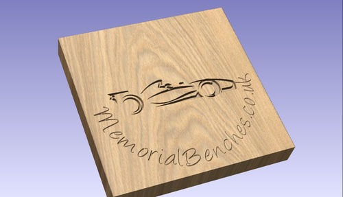 Racing car engraving on a memorial bench