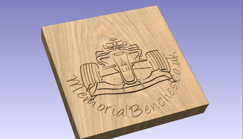 Racing car on a memorial bench