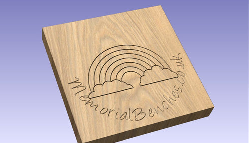 Rainbow logo carved into wood 