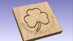 Shamrock engraved on a memorial bench
