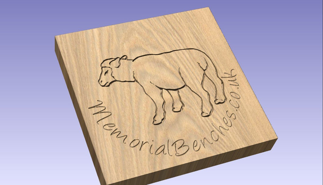Sheep carved into wood on a sign