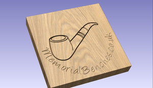 Smoking pipe engraved on a memorial bench