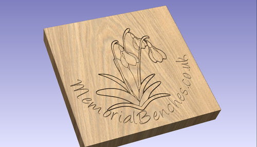 Snowdrops carving on a memorial bench