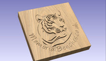 Load image into Gallery viewer, Tiger carved into wood on a memorial bench