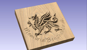 Engraving of Welsh dragon on a memorial bench