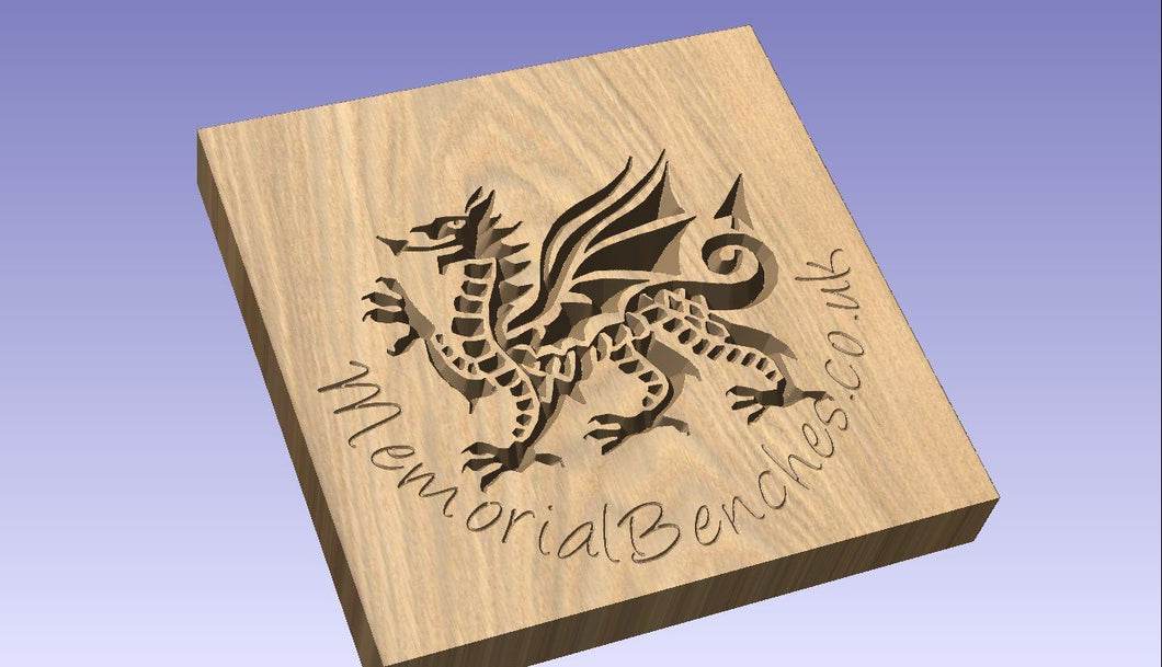 Engraving of Welsh dragon on a memorial bench