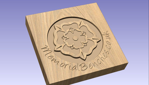 Yorkshire rose on a memorial bench